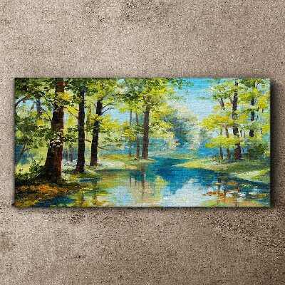Tableau sur toile Un paysage forestier paisible au bord de l'eau