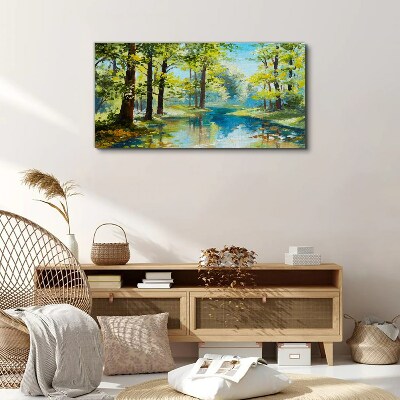 Tableau sur toile Un paysage forestier paisible au bord de l'eau