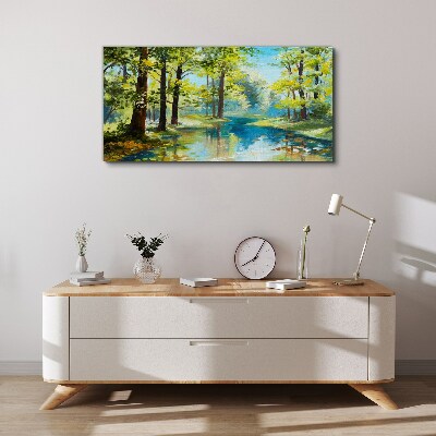 Tableau sur toile Un paysage forestier paisible au bord de l'eau