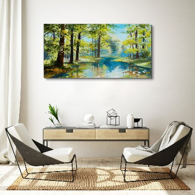 Tableau sur toile Un paysage forestier paisible au bord de l'eau