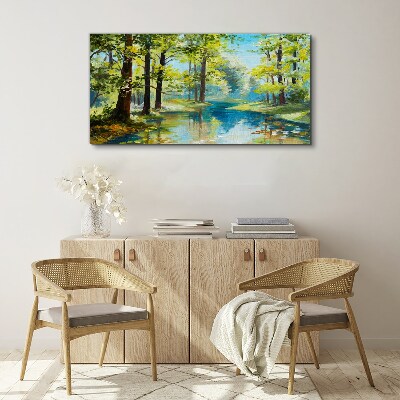 Tableau sur toile Un paysage forestier paisible au bord de l'eau