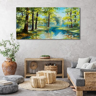 Tableau sur toile Un paysage forestier paisible au bord de l'eau