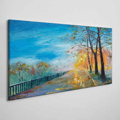 Tableau toile imprimée Allée d'automne au soleil