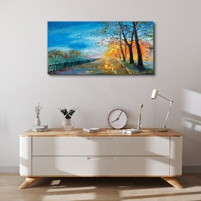 Tableau toile imprimée Allée d'automne au soleil