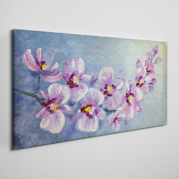 Tableau toile imprimée Orchidées florales sur fond bleu