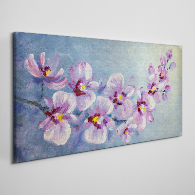 Tableau toile imprimée Orchidées florales sur fond bleu