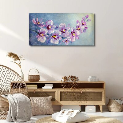 Tableau toile imprimée Orchidées florales sur fond bleu