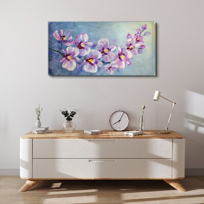 Tableau toile imprimée Orchidées florales sur fond bleu