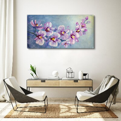 Tableau toile imprimée Orchidées florales sur fond bleu