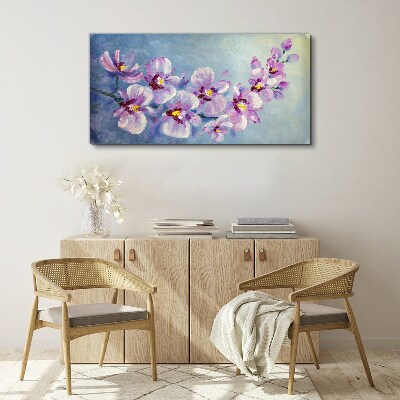 Tableau toile imprimée Orchidées florales sur fond bleu