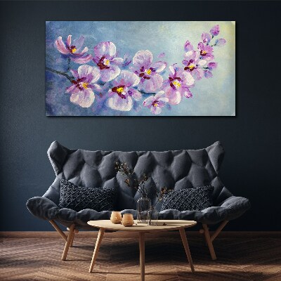 Tableau toile imprimée Orchidées florales sur fond bleu
