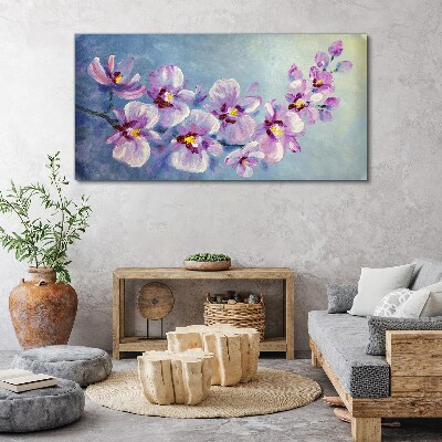 Tableau toile imprimée Orchidées florales sur fond bleu