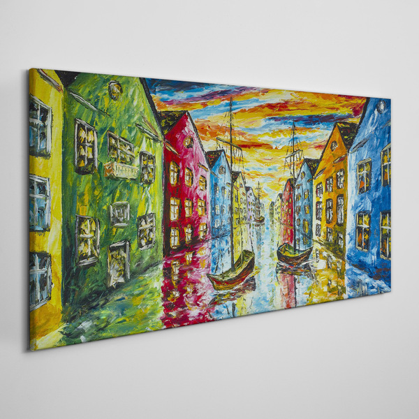 Tableau toile imprimée Maisons colorées au bord de la rivière