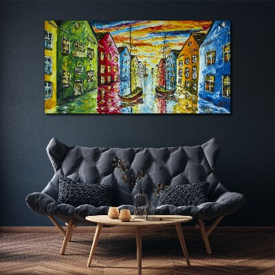 Tableau toile imprimée Maisons colorées au bord de la rivière