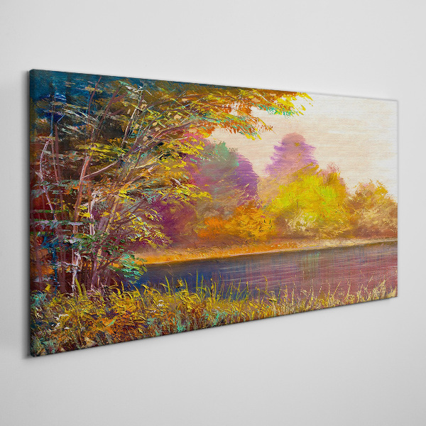 Tableau imprimé sur toile Couleurs d'automne au bord du lac