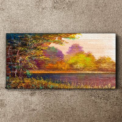 Tableau imprimé sur toile Couleurs d'automne au bord du lac
