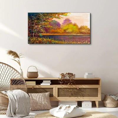 Tableau imprimé sur toile Couleurs d'automne au bord du lac