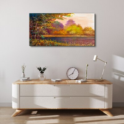 Tableau imprimé sur toile Couleurs d'automne au bord du lac