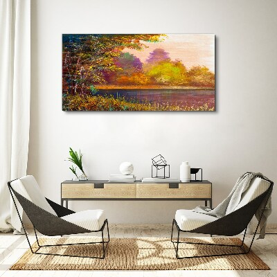 Tableau imprimé sur toile Couleurs d'automne au bord du lac