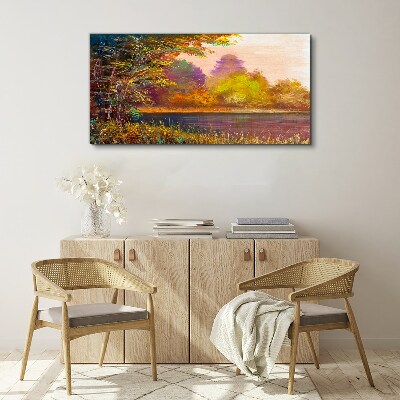 Tableau imprimé sur toile Couleurs d'automne au bord du lac