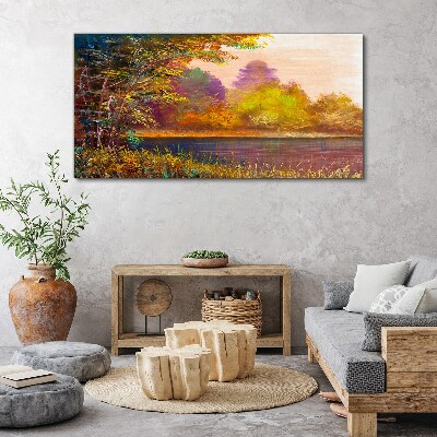 Tableau imprimé sur toile Couleurs d'automne au bord du lac
