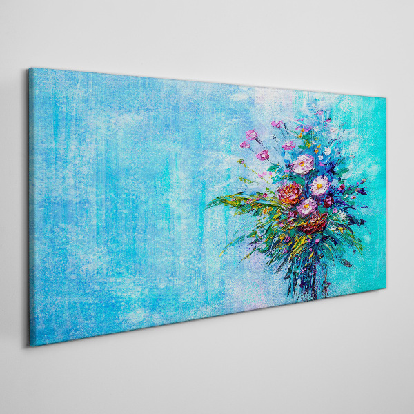 Tableau toile imprimée Composition florale sur fond bleu