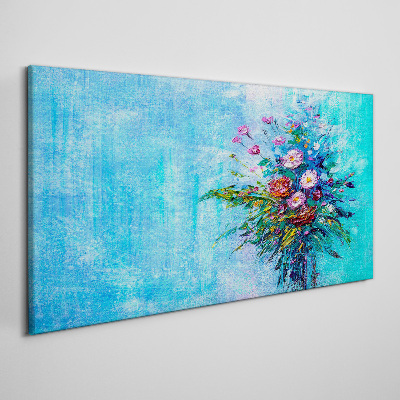 Tableau toile imprimée Composition florale sur fond bleu