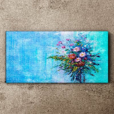 Tableau toile imprimée Composition florale sur fond bleu