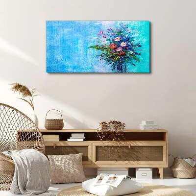 Tableau toile imprimée Composition florale sur fond bleu