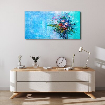 Tableau toile imprimée Composition florale sur fond bleu