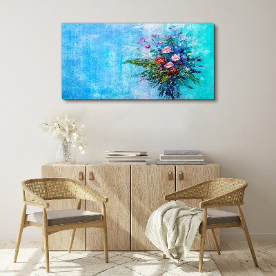 Tableau toile imprimée Composition florale sur fond bleu