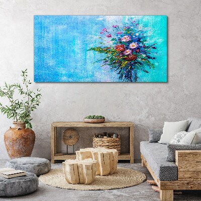 Tableau toile imprimée Composition florale sur fond bleu