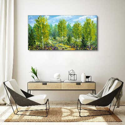 Tableau toile imprimée Arbres printaniers dans le vert