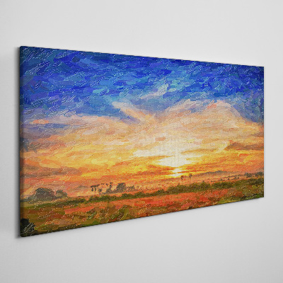Tableau imprimé sur toile Coucher de soleil sur le paysage rural