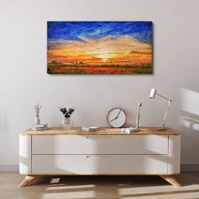 Tableau imprimé sur toile Coucher de soleil sur le paysage rural