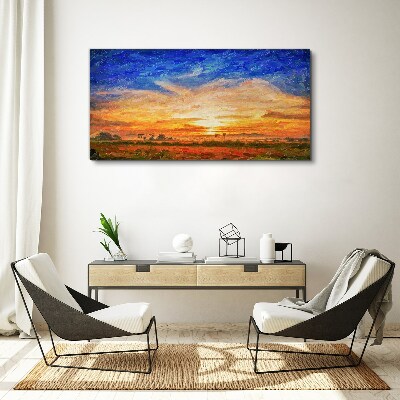 Tableau imprimé sur toile Coucher de soleil sur le paysage rural