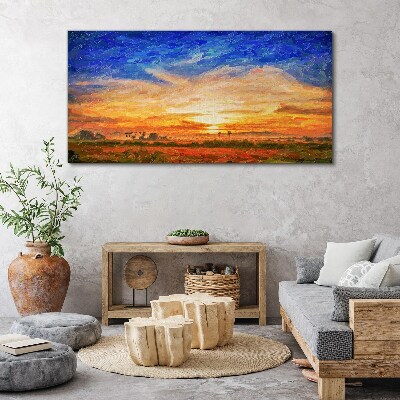 Tableau imprimé sur toile Coucher de soleil sur le paysage rural