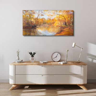 Tableau sur toile Paysage d'automne au bord de la rivière