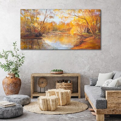 Tableau sur toile Paysage d'automne au bord de la rivière