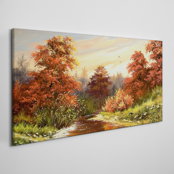 Tableau sur toile Paysage d'automne avec une rivière