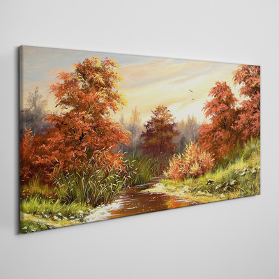 Tableau sur toile Paysage d'automne avec une rivière
