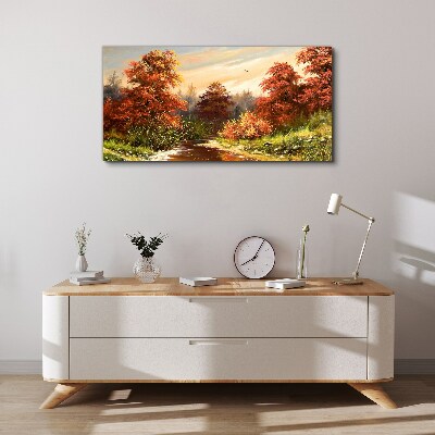 Tableau sur toile Paysage d'automne avec une rivière