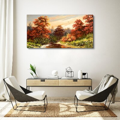 Tableau sur toile Paysage d'automne avec une rivière