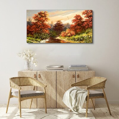 Tableau sur toile Paysage d'automne avec une rivière