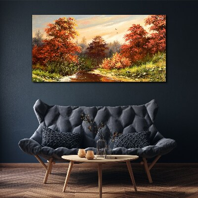 Tableau sur toile Paysage d'automne avec une rivière