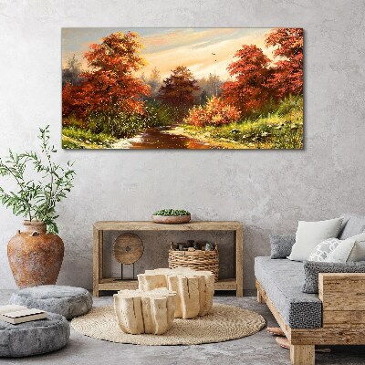 Tableau sur toile Paysage d'automne avec une rivière