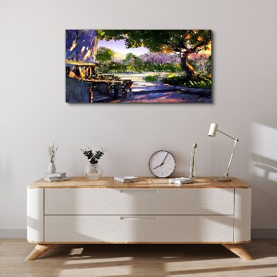 Tableau imprimé sur toile Paysage printanier avec arbres en fleurs