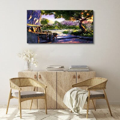 Tableau imprimé sur toile Paysage printanier avec arbres en fleurs