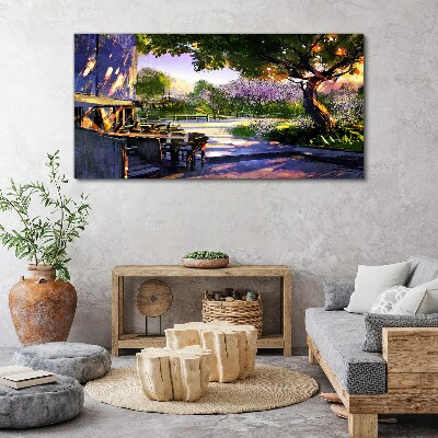 Tableau imprimé sur toile Paysage printanier avec arbres en fleurs