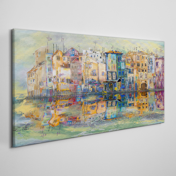 Tableau sur toile Une ville colorée au bord de l'eau